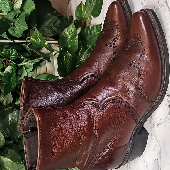 Abilene Chocolate Leather Western Wingtip Boots 10B
